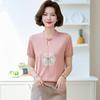 New Chinese Style Embroidered Ice Silk Short Sleeve T-Shirt for Middle-Aged Women