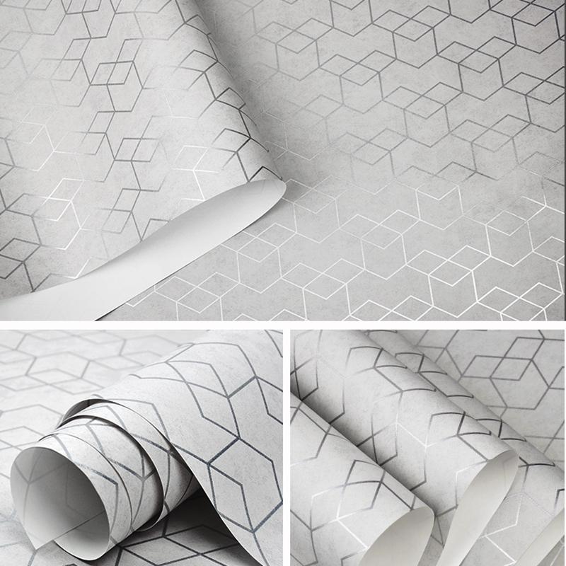 Grey Silver Small Geometric Paper Wallpaper Roll For TV Wall.