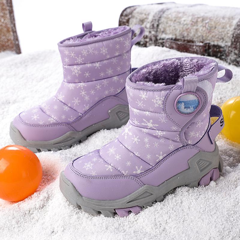 

Girls snow boots 2025 winter new middle and older children s snow boots velvet warm outdoor steel claw large cotton boots Size 39/24.5cm фиолетовый