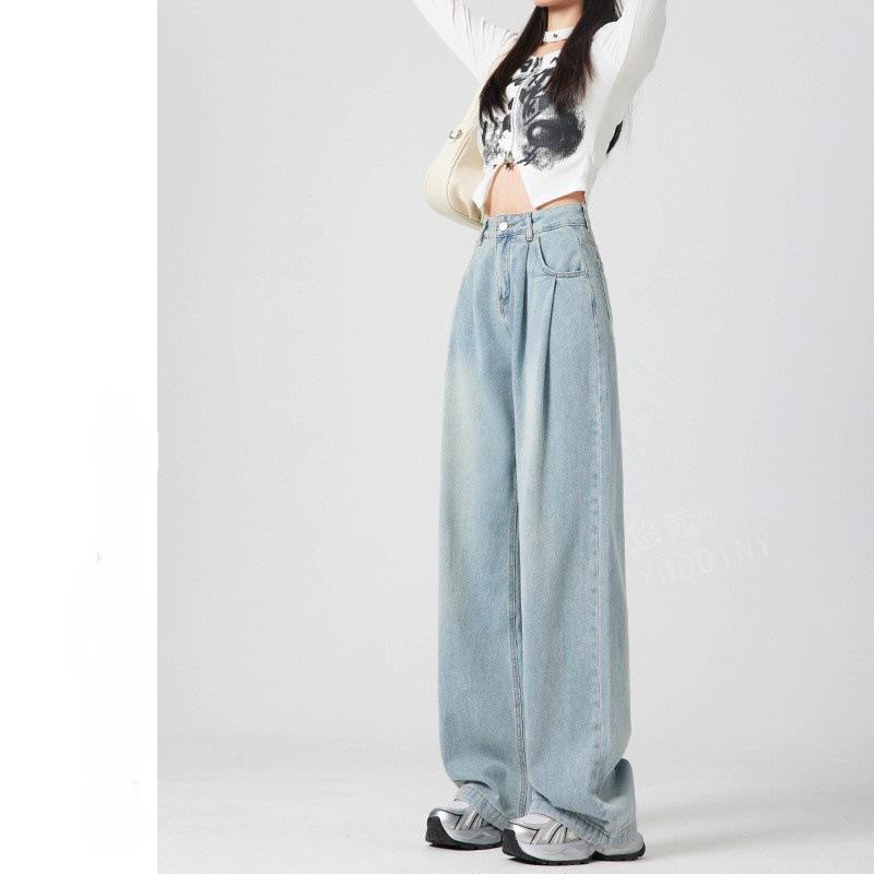 Unisex High-Waisted Light-Wash Wide-Leg Jeans: 2026 Slimming Floor-Length Autumn Style
