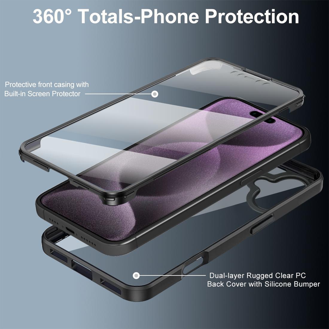

For iPhone 16 Plus Case Acrylic+TPU Clear Phone Cover with PET Screen Film Black