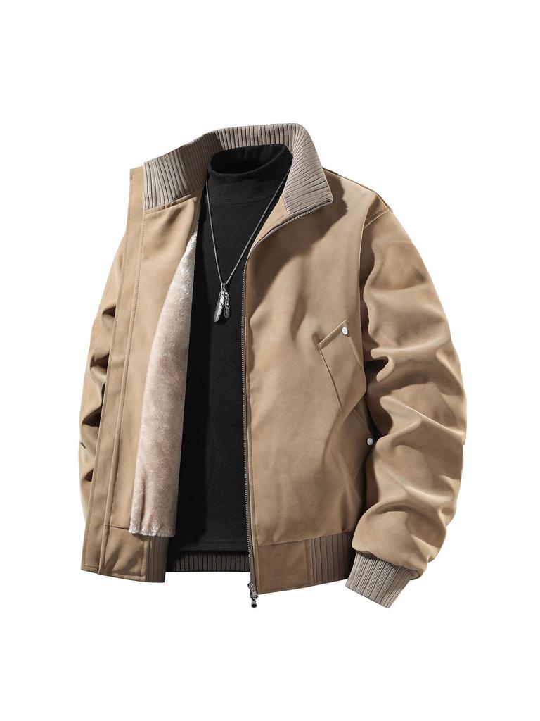 Men's Retro American Fleece-Lined PU Motorcycle Jacket | Loose & Thickened Workwear Coat