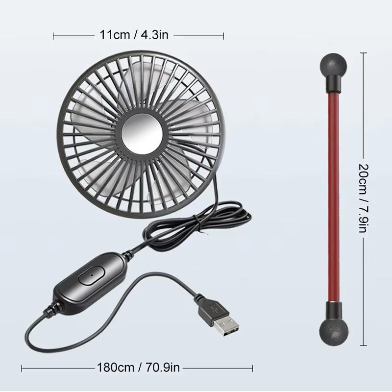 Multidirection 360° Car Back Seat Fan 3-speed Wind Adjustment USB Auto Cooling Fans 5 Fan Blades for Summer Car Accessories