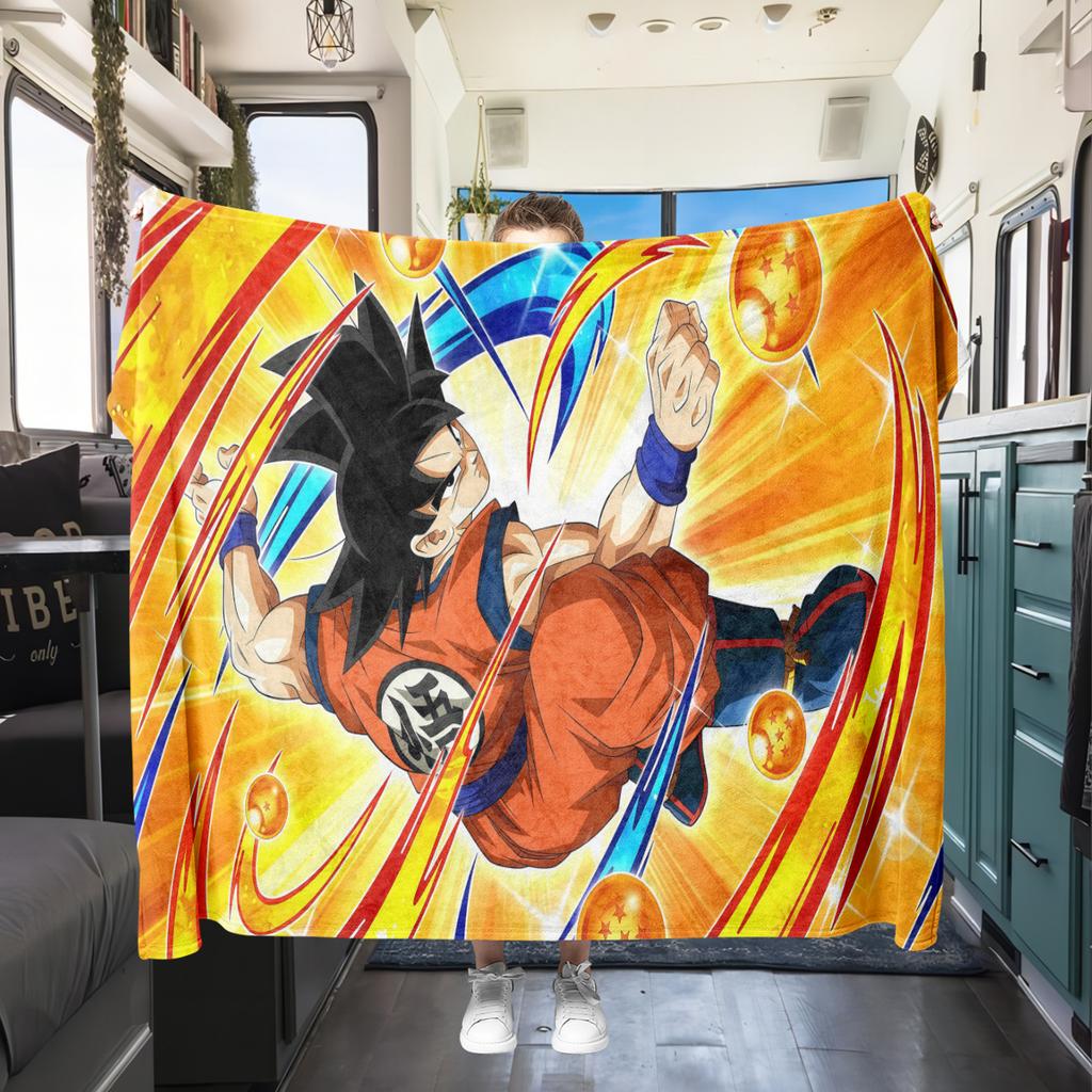 1pz Coperta in Flanella con Stampa Son Goku, Alta Qualità per Tutte le Stagioni, Decorazione per la Casa, Calore e Comfort, Perfetta per Regali di Natale
