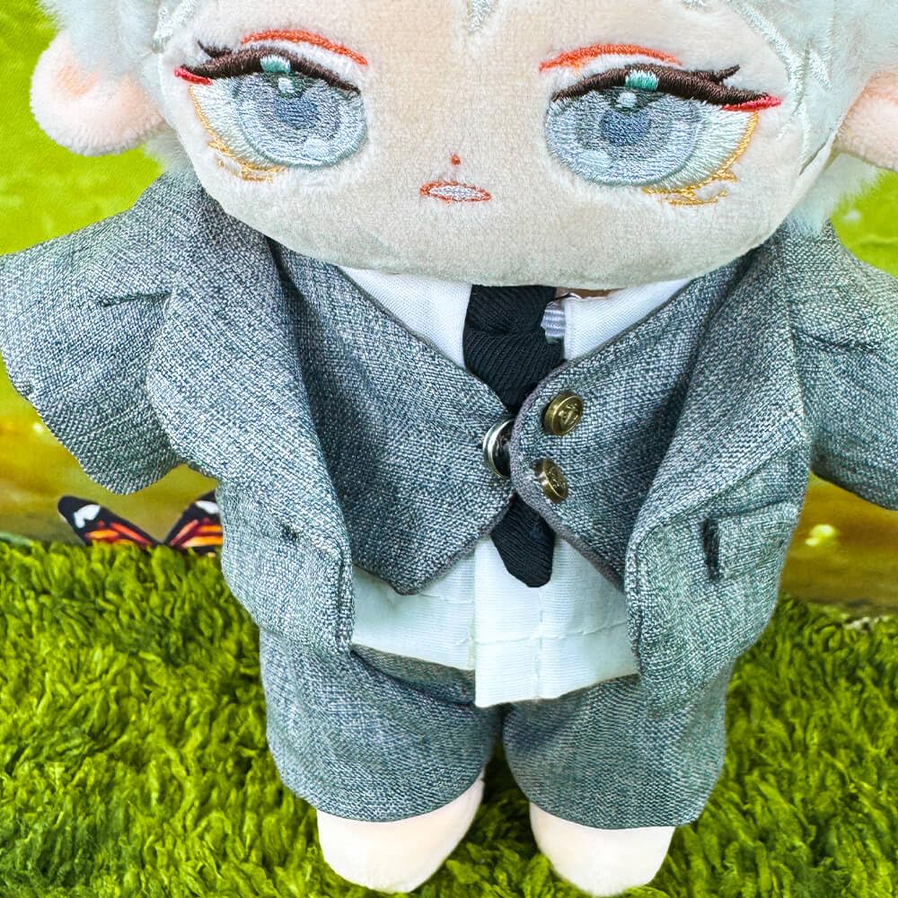 20cm Plush Clothes: Suit, Jacket, White Shirt, Shorts, Vest, Tie, Belt, Interchangeable Cotton Doll Clothes (Grey)