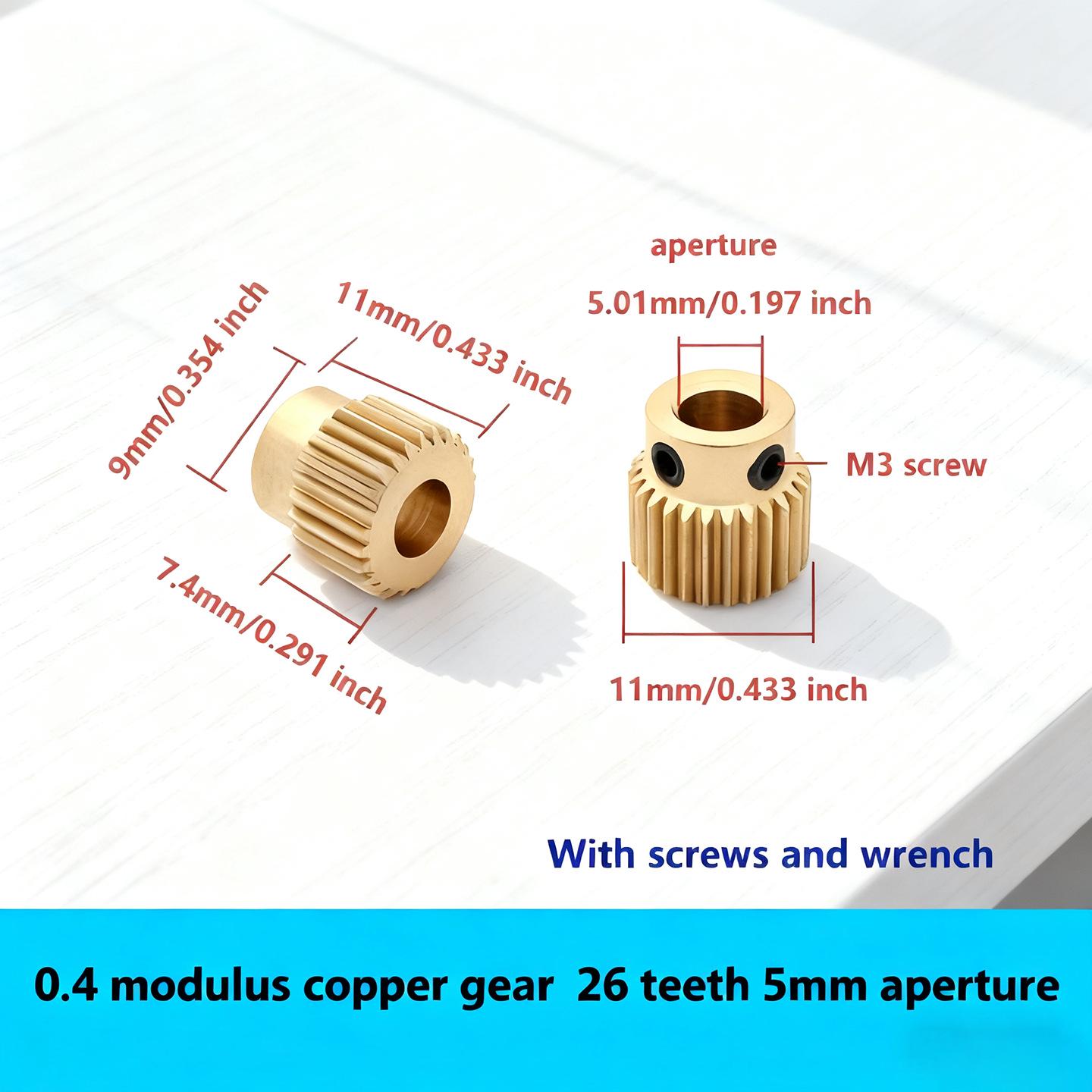 

3D Printer Accessories: 0.4 Module Brass Feed Gear with 26 Teeth