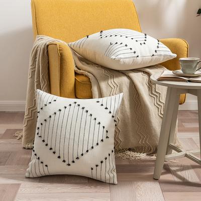 Nordic Style Polyester Cotton Printed Tassel Pillow Pillow Cover Bohemian Knitted Geometric Jacquard Solid Color Cushion Cover