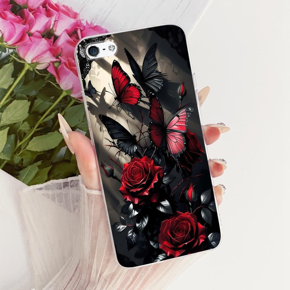 For iPhone 5 5s SE (2016) 4 4s Cute Flower Butterfly Cat Painted Case For iPhone5 iPhone4 Soft Silicone TPU Phone Cases