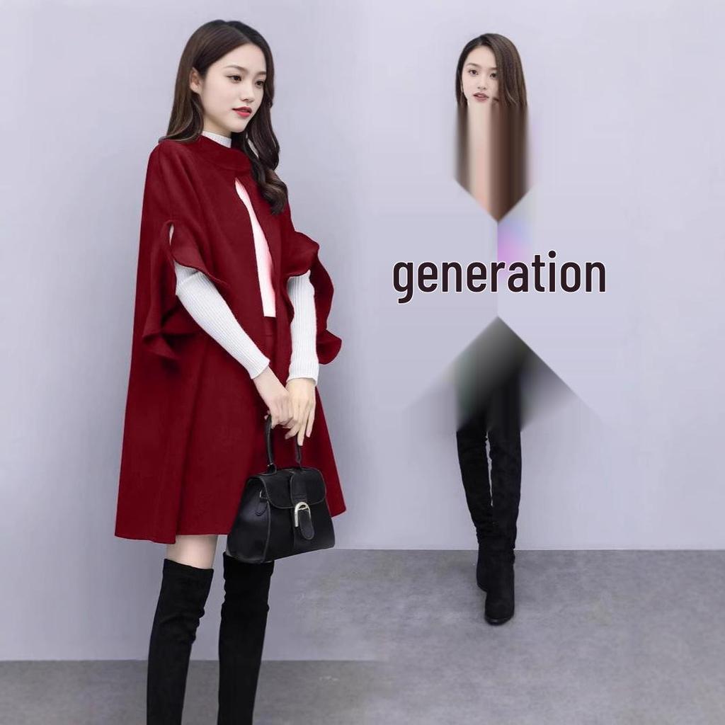 Women's Plus Size A-Line Wool Coat Cloak In Red – Mid-Length, Spring To Winter