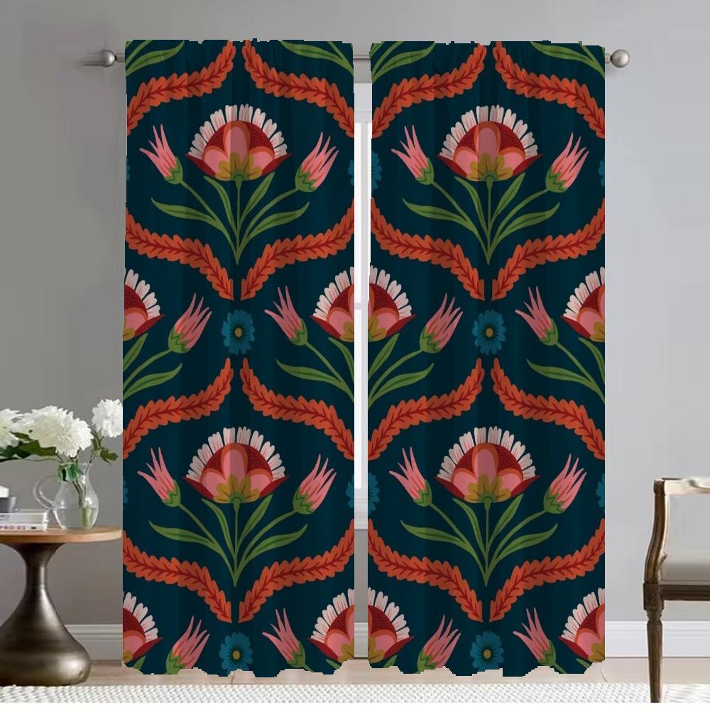 Anti-mosquito Curtains 2 Pieces Bohemian Flower Pattern Shades Elegant Room Curtains for Camera Partition Living Room Curtain