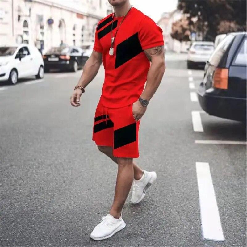 Men's T-shirt Sets 3D Print Tracksuit Oversized T Shirt Shorts Set Men Sportswear T-shirt Tops Summer Man Clothing Set