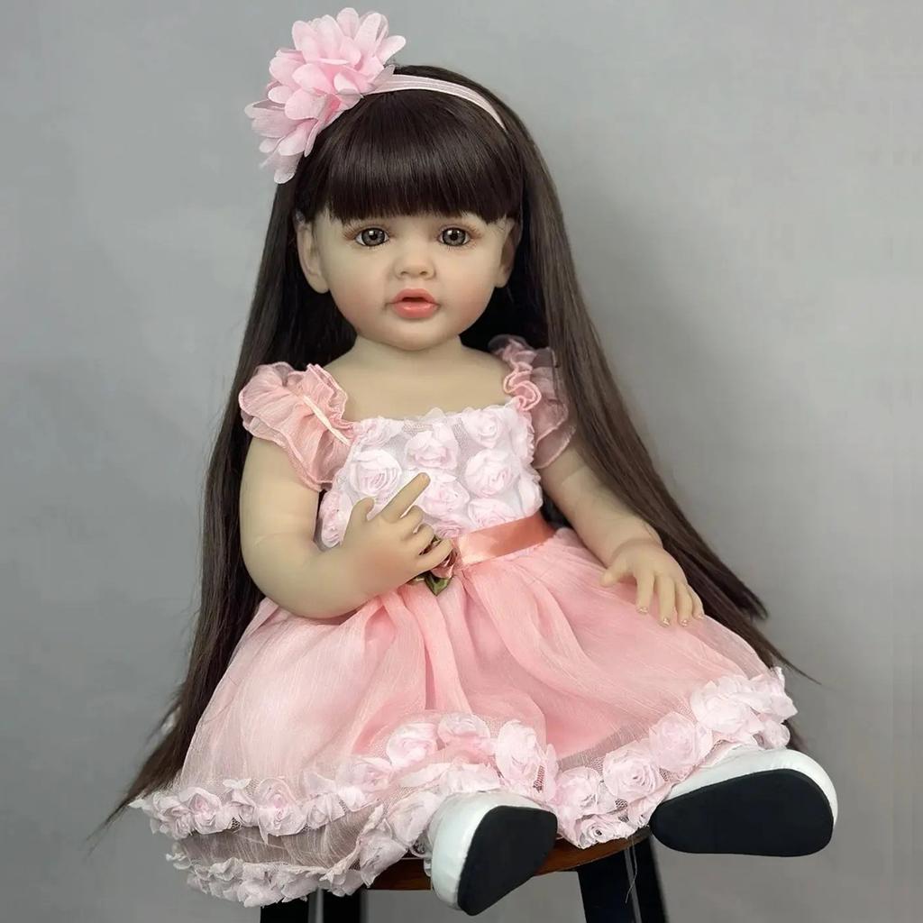 BZDOLL 55cm Full Body Soft Vinyl Doll Reborn Baby 22inch Princess Newborn Lifelike Bebe Girl Toddler Art Toy Christmas Gift for Kids