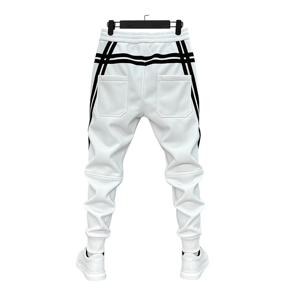 Men's Casual Striped Pants with Webbing Design, Loose Fit Tapered Joggers for Spring and Summer