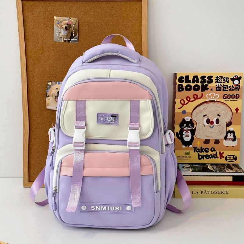 

High-value burden-reducing schoolbag female college student, contrasting color large-capacity backpack male junior high school niche backpack