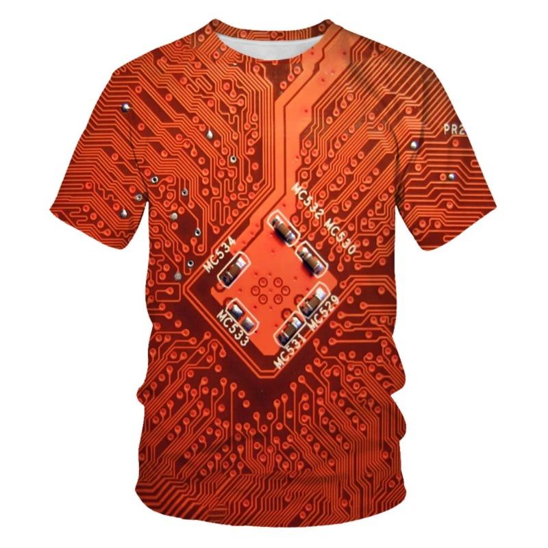 Electronic Chip 3D Print Sports Breathable Men T-shirt Street Simple Everyday Fun Casual Fashion Short Sleeve Clothing