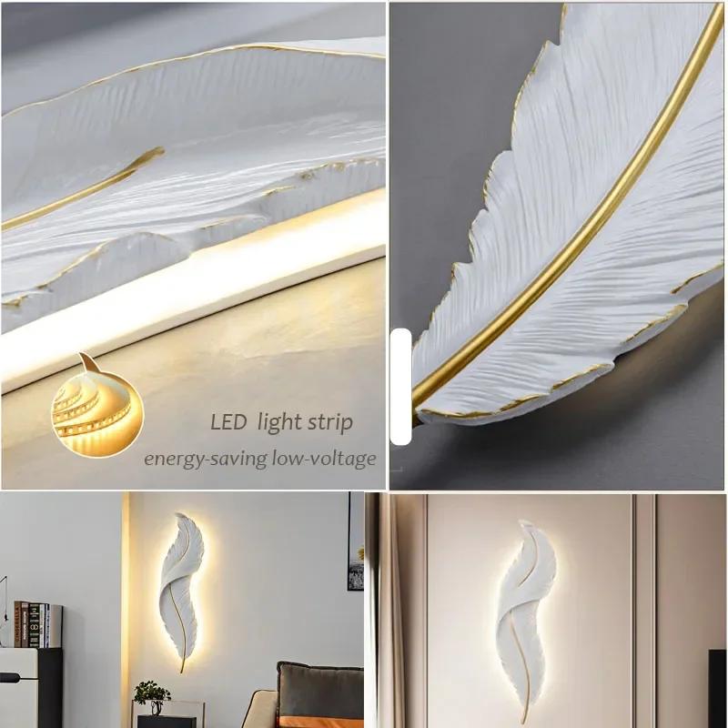 Modern Minimalist Feather Wall Lamp Led Bedside Lamps Indoor Lighting Fixture Stairway, Hallway, Corridor Light Hoom Decor