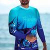 Herren UPF 50 Langarm-Angelhemd Mit Blau-Lila Farbverlauf Schwertfisch-Print Atmungsaktiv Schnelltrocknend Für Outdoor-Aktivitäten