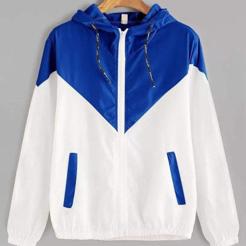 

Basic Jacket Women Hooded Thin Windbreaker Outwear Coat plus Blue XXXL
