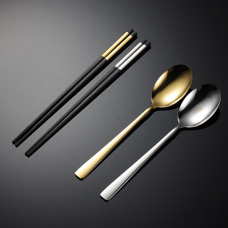 304 Stainless Steel Public Spoon Public Chopsticks Extended Chopsticks Spoon Titanium Plated Hotel Dining Spoon Household Company Gifts