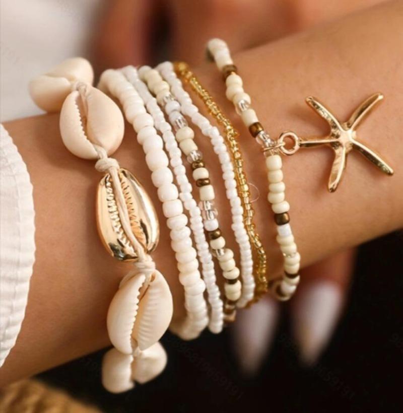 New Ankle Chain, Shell, Small Starfish, Turtle, Rice Bead, Irregular Turquoise Bead, Seaside Vacation Style Foot Accessory
