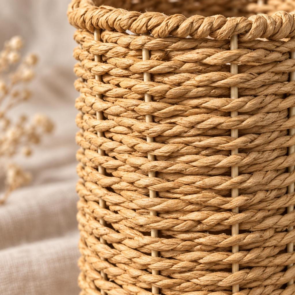 Handwoven Vase with Braided Edges Slim Woven Flower Boho for Tabletop