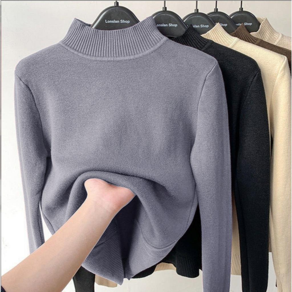 Samtstoff One Piece, Pullover mit hohem Kragen für Damen im Herbst und Winter, mit verdicktem Samtfutter und einem Strickpullover als Basis