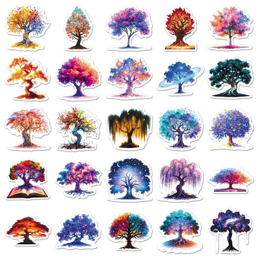 50PCS Dreamy Tree of Life Luminous Stickers for Phone Cases & Journals