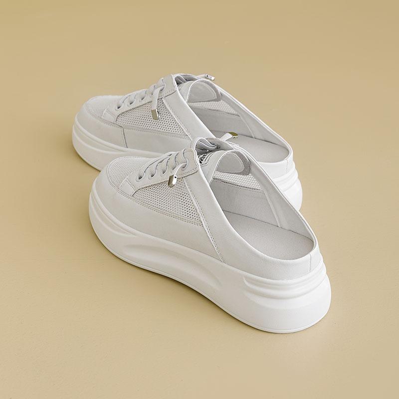 New leather little white shoes women's casual and lightweight women's shoes trendy women's half-tray breathable mesh board shoes