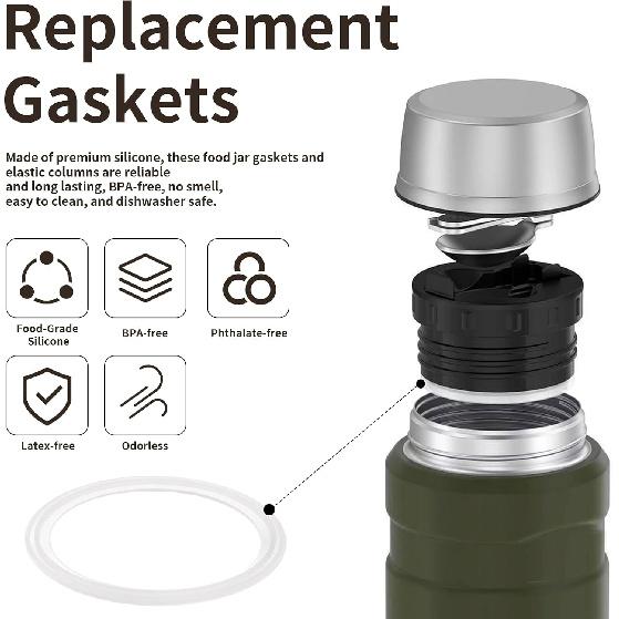 Replacement Gaskets Compatible with Thermos Stainless King Food Jar 16 and 24 Ounce, Silicone Seals Ring Ensures Containers a Leak-Proof Seal,
