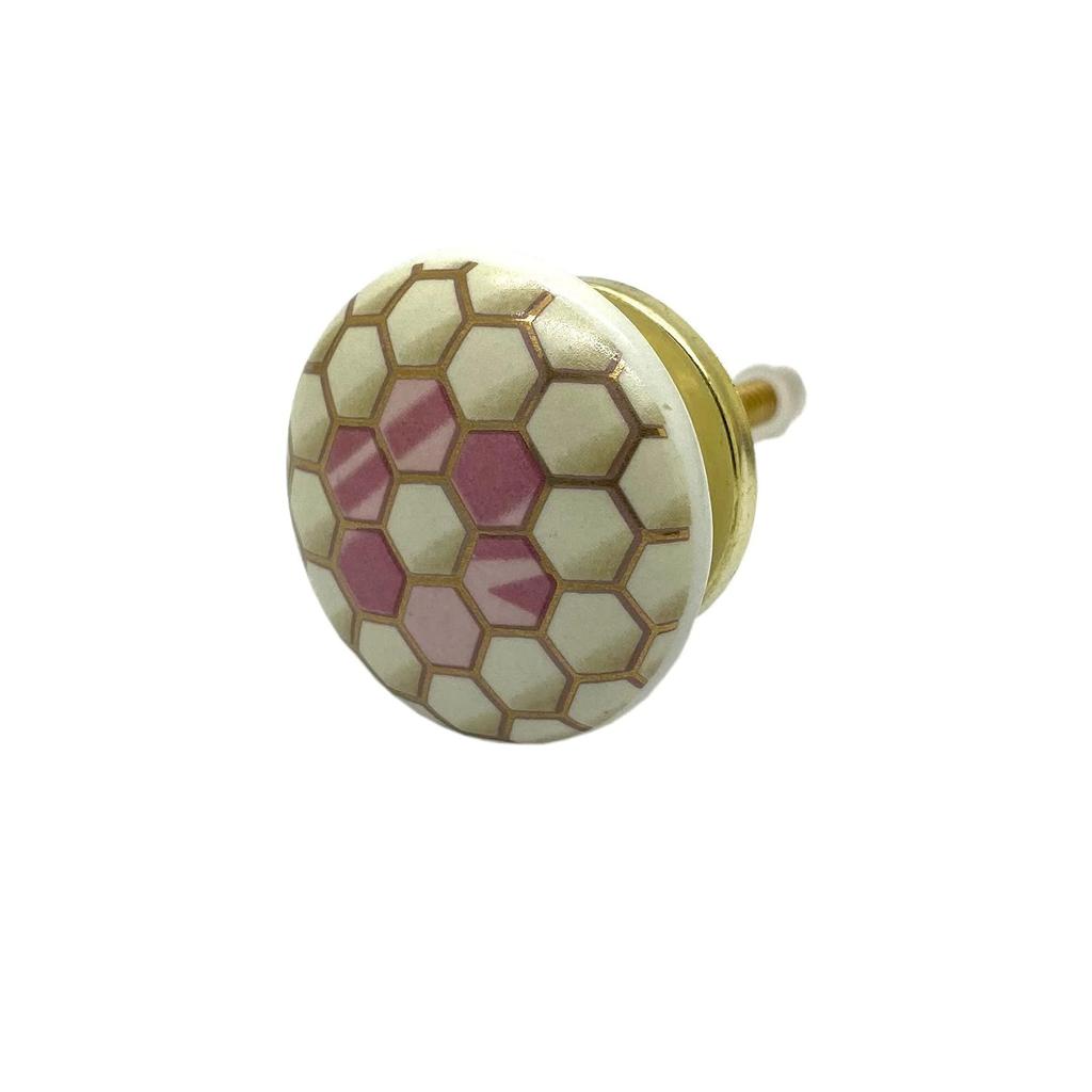 Keramikknöpfe Schubladengriffe für Schränke und Küchenschränke (38mm, Gold Mehrfarbig) - Packung mit 4 Knöpfen (Wabenstruktur)