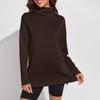 Women's Solid Color Slit Round Neck Sweatshirt Casual Top Loose Long Sleeved Top