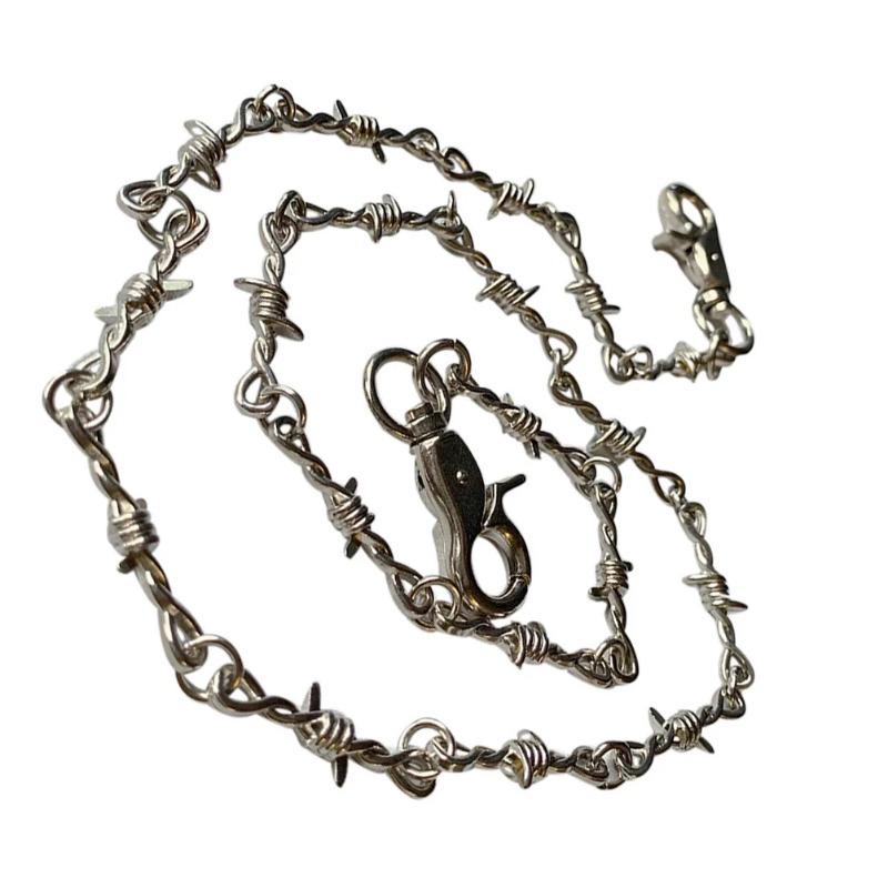 1pcs Chain Necklace Pants Waist Punk Chain Pants Men's Jewelry Barbed Wire Jeans Silver Necklace Men's and Women's Necklace Pant