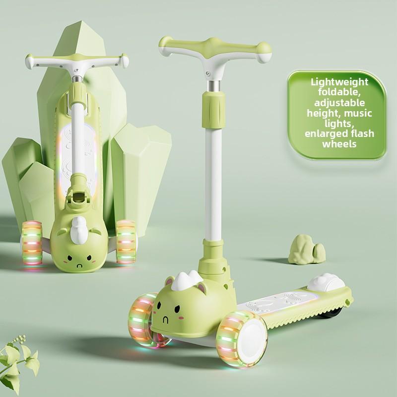 2-In-1 Children'S Scooter Baby Kickboard 3 Height Adjustable 3-Wheel Music Light Foldable Micro Kcik Scooter Boy Girl Ages 2-10