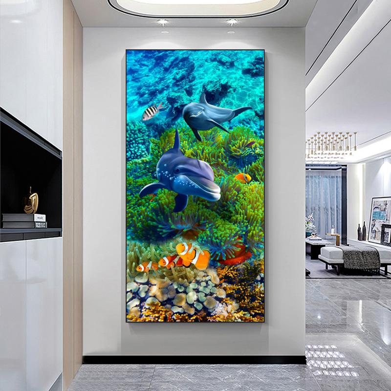 Underwater World Animal Posters and Prints Canvas Painting Dolphin Fish Pictures Wall Art for Living Room Home Decor No Frame