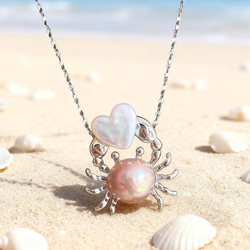 Fashion Pink Pearl Crab Shape Pendant Necklace for Women Party Dress Up Charms Elegance Woman Dangle Choker Jewelry Gifts