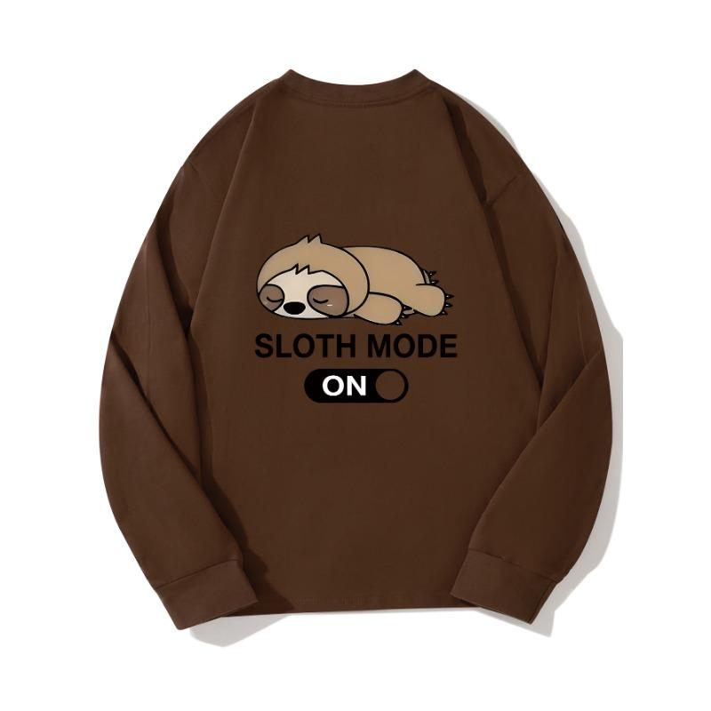 Sloth Autumn Clothing Длинные рукава из чистого хлопка новый мужской и женский топ весенний внутренний слой базовая рубашка футболка с круглым вырезом и длинными рукавами M коричневый 1555₽