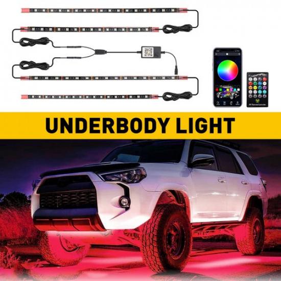 4X Car Under RGB LED Tube Strips Glow Body Under Neon Light Set Phone Control