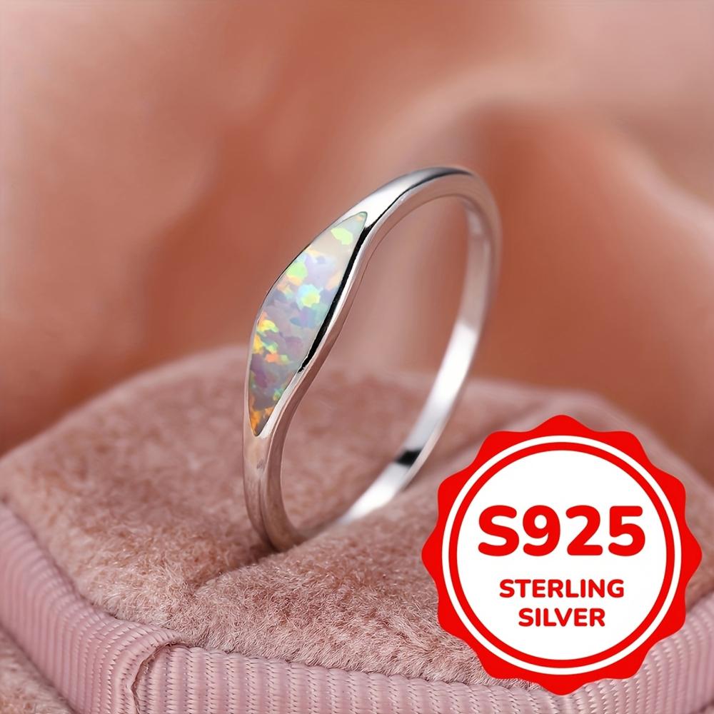 S925 Sterling Silver Engagement Rings for Women Blue Fire Opal Stone Ring Wedding Jewelry Valentine's Day Gift