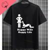 Moglie Felice Vita Felice Slogan Divertente Modello Maglietta Puro Cotone Girocollo Casual Manica Corta Magliette Per Unisex Stile Umoristico T-shirt