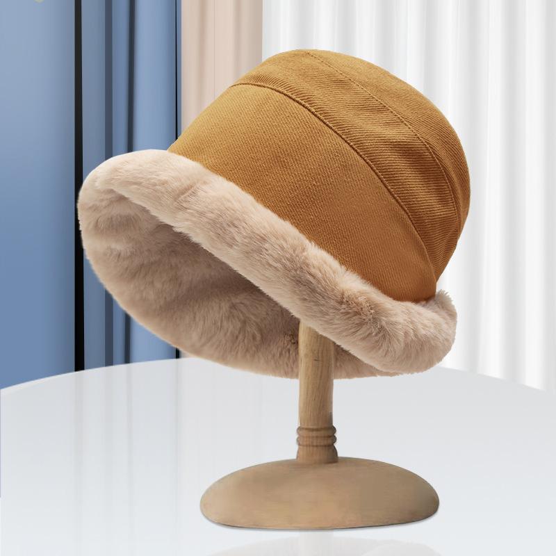 Winter Plush Hat for Women Korean Style Lamb Velvet Fisherman Hat Warm Ear Protection  Cold Protection Basin Hat  Bucket Hat  Large Brim