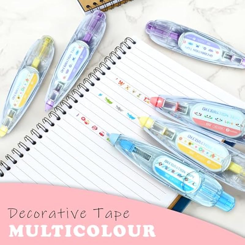 

Glun Decorative Correction Tape 3 Meter Length Cute Cartoon Animal Prints, Cat, Dog, And Owl Prints, Retractable Pen For 0 рожевий