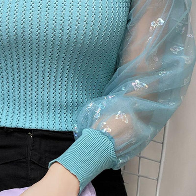 Women's Spring and Autumn Long Sleeve Puff Sleeve Bottoming Shirt Round Neck Slim Top