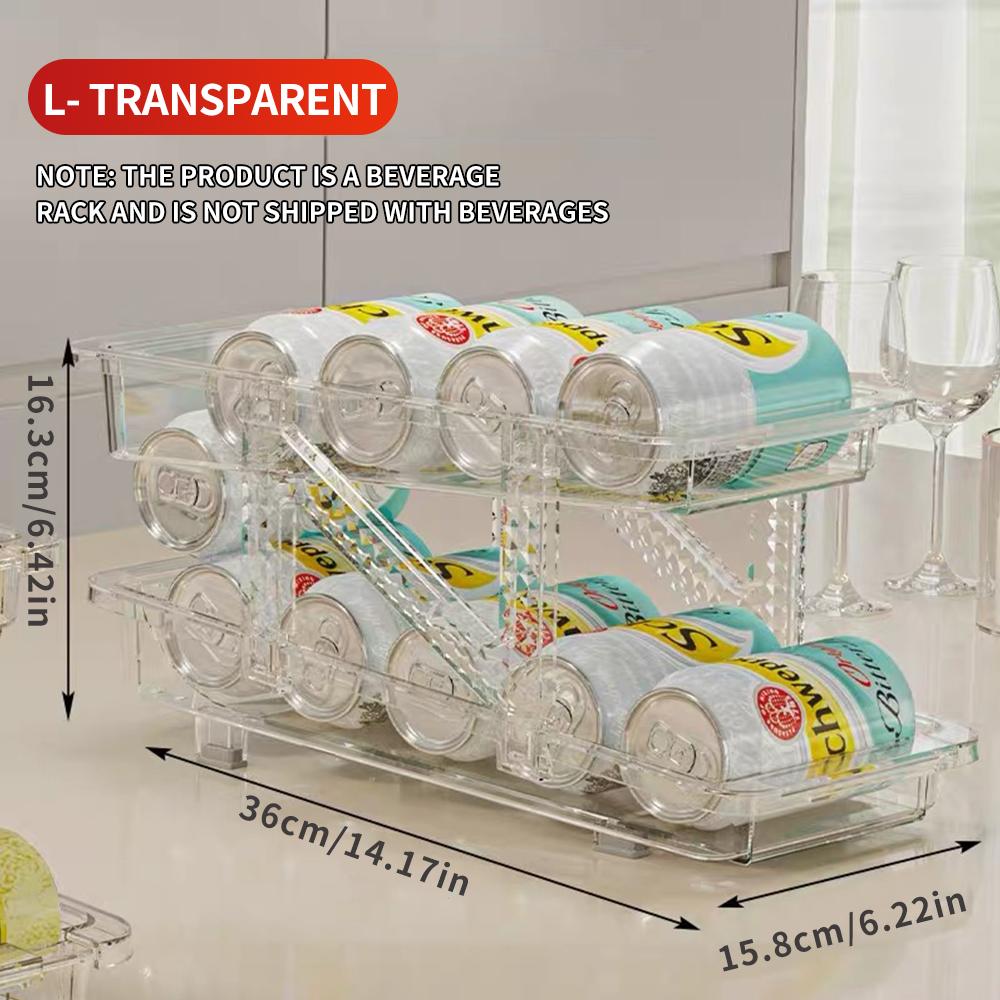 Double Layered Telescopic Rolling Beverage Storage Box - Automatic Replenishment Can Storage Rack - Refrigerator Soda Desktop