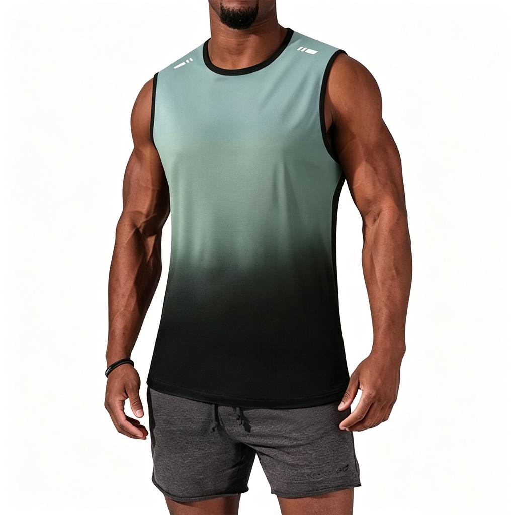 Heren Sport Tanktop Zonder Mouwen Sneldrogend Losse Pasvorm Ademend Hardlopen Fitness Kleurverloop Ontwerp Mouwloos Shirt voor Sportschool Training