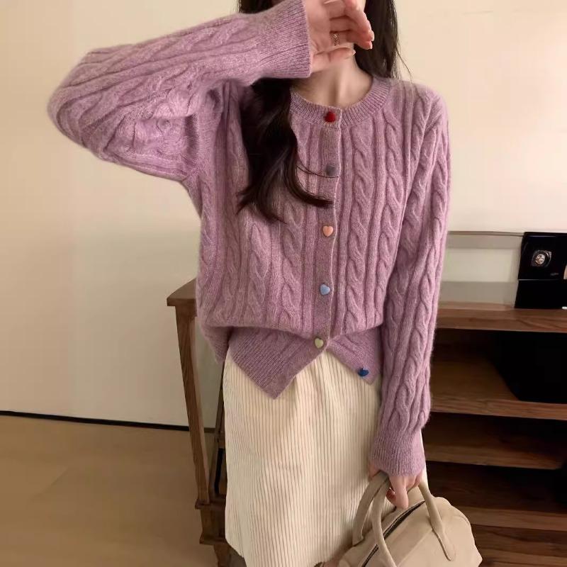 Autumn and winter sweet color love button knitted cardigan fashion twist versatile soft waxy sweater jacket women