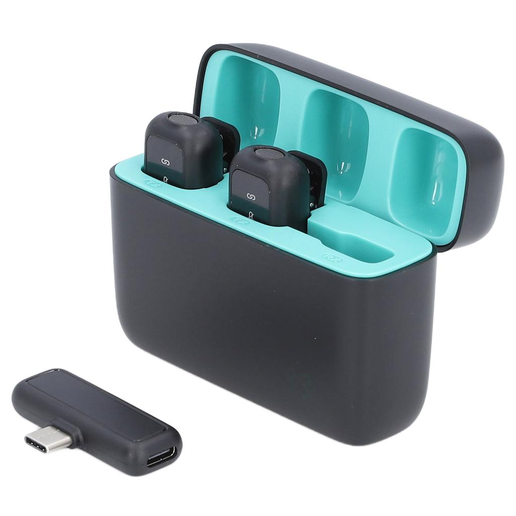 2pcs Wireless Lavalier Microphone with Charging Case Clip On Lapel Microphone Wireless for Video Recording Vlogging