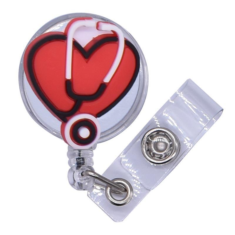 Fivela retrátil médica dos desenhos animados médico enfermeira licença de trabalho cordão criativo fácil de puxar fivela certificado marca nome
