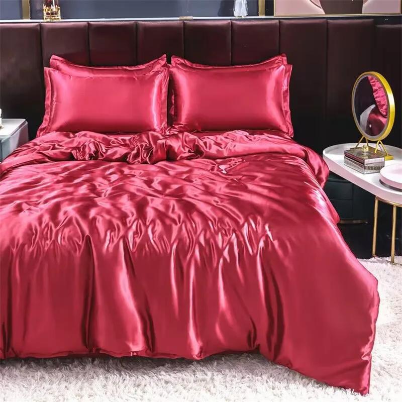 Luxury Emulation Silky Quilted Quilt Queen High End Spring Summer Satin Quilts Mechanical Wash Soft Comfortable Thin Comforter