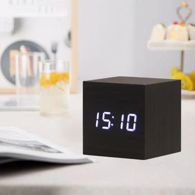 Voice Control Square Digital LED Alarm Clock Retro USB/AAA Powered Glow Clock Wood Multifunctional Desk Clock Gift