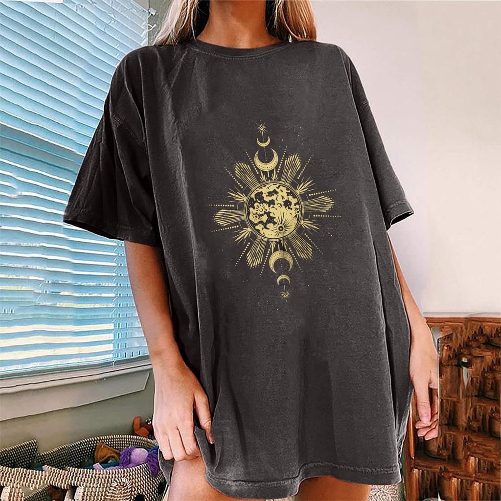 Women's Vintage Drop Sleeves Printed Pattern Casual Short Sleeve Tops Blouse